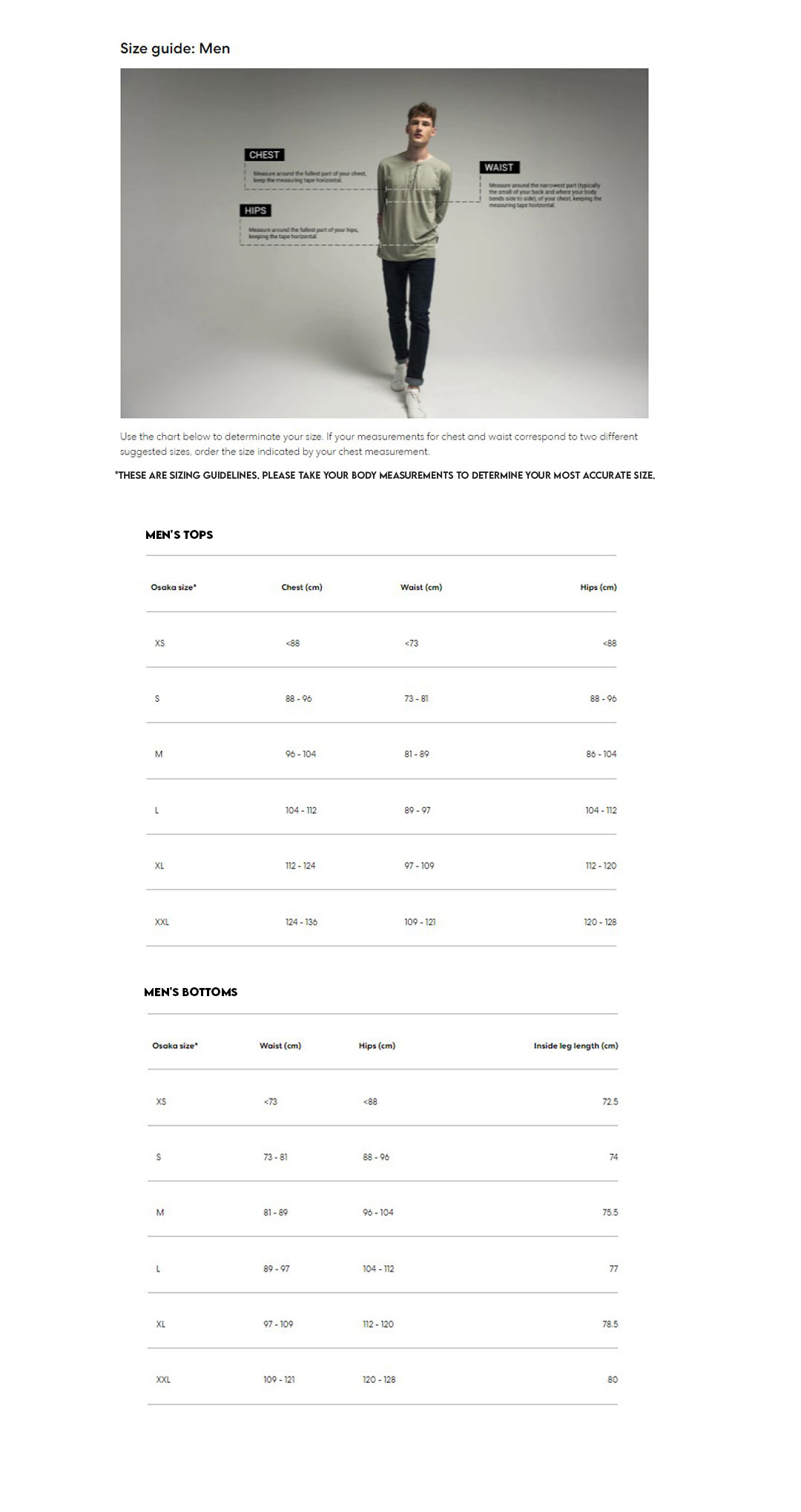 osaka men size guide